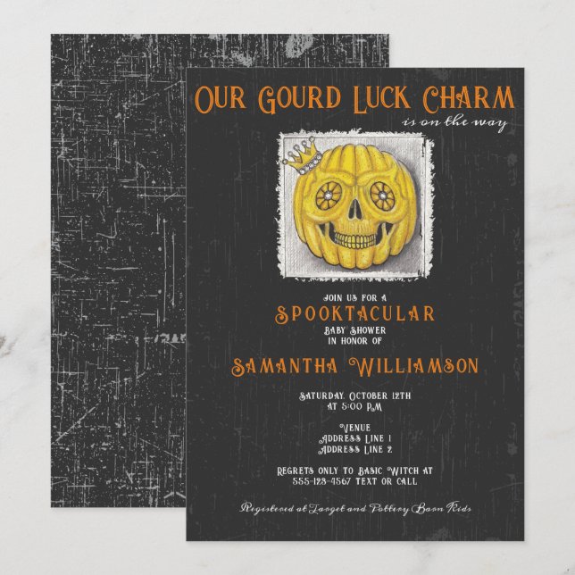 Gourd Luck Charm Halloween Pumpkin Baby Shower Invitation (Front/Back)