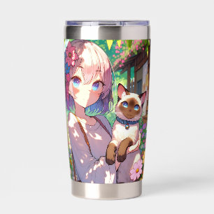 Gourde Isotherme Anime Girl et chat siamois Personnalisé