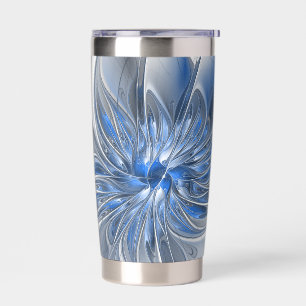 Gourde Isotherme Aquarelle gris bleu Abstrait Fractal Art Flower