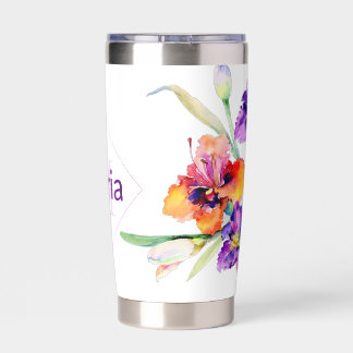 Gourde Isotherme Aquarelle violette Iris personnalisée Café Mug