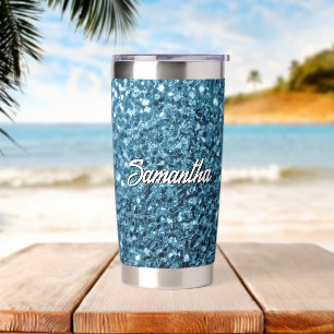Gourde Isotherme Bébé bleu faux paillettes scintillent Nom personna