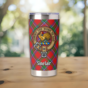Gourde Isotherme Blason du Clan Sinclair sur tartan rouge