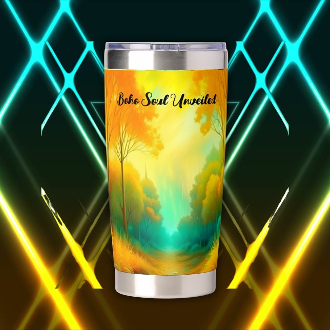 Gourde Isotherme Boho Soul dévoilé Monogramme vert et jaune | (Créateur téléchargé)