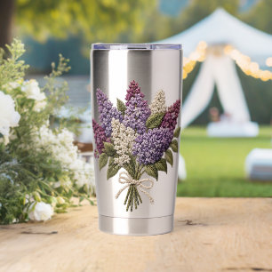 Gourde Isotherme Bouquet de lilas brodé – Lin à faux broderie