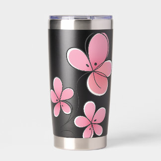 Gourde Isotherme Bouteille isolée noire avec design floral rose