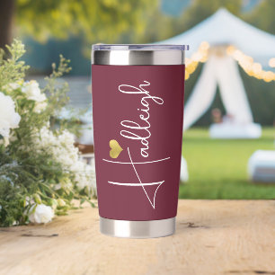 Gourde Isotherme Bridesmaid   Nom du script Gold Heart Bourgogne