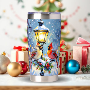 Gourde Isotherme Cardinaux de Noël et Lampadaire enneigé