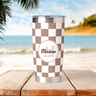 Gourde Isotherme Carrés à damier marron moka blanc rétro Monogramme