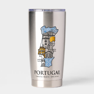 Gourde Isotherme Carte de Portugal en azulejo Tasse de voyage en ac