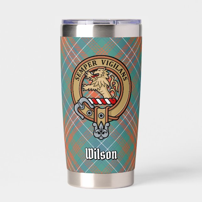 Gourde Isotherme Clan Wilson Crest au-dessus de Tartan antique (Extérieur)