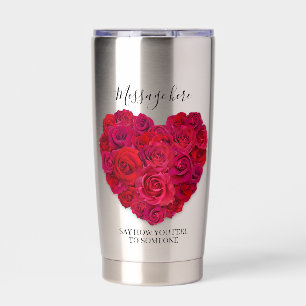 Gourde Isotherme Cœur Floral Romantique Rose Rouge Texte Personnali