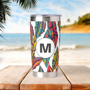 Gourde Isotherme Coloré Feuille Tropical Motif Monogramme