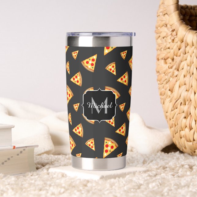 Gourde Isotherme Cool fun pizza tranches motif gris foncé Monogramm (Salon)
