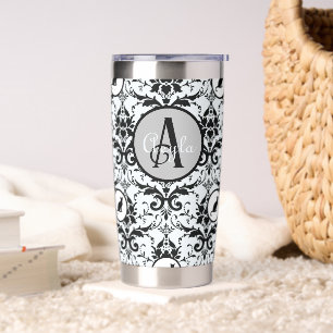 Gourde Isotherme Cute Cat Damask Pois personnalisés