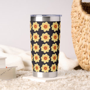 Gourde Isotherme Dahlia jaune motif floral sur noir