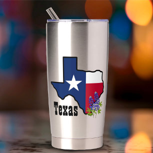 Gourde Isotherme Drapeau texan et bleu fleur avec nom personnalisé