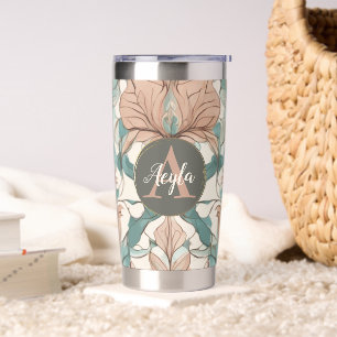 Gourde Isotherme Élégant Botanique Rose Boho Floral Monogramme Dama