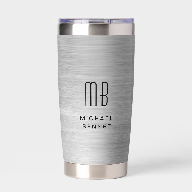Gourde Isotherme Élégant gris monogramme (Extérieur)