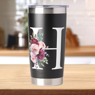 Gourde Isotherme Elégante aquarelle Florale Nom initial Monogramme