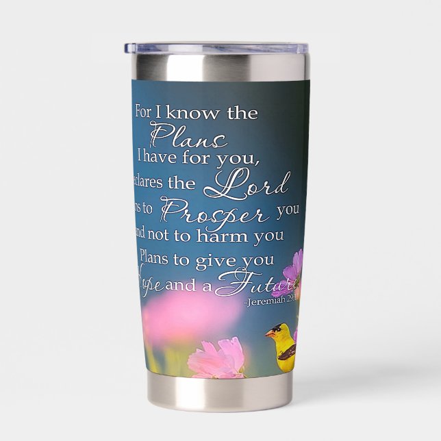 Gourde Isotherme Espoir et fleurs futures et oiseau personnalisé (Gauche)