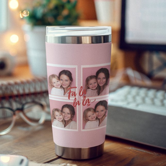 Gourde Isotherme Fa La La La Blush Pink Christmas Photo Collage  (Créateur téléchargé)