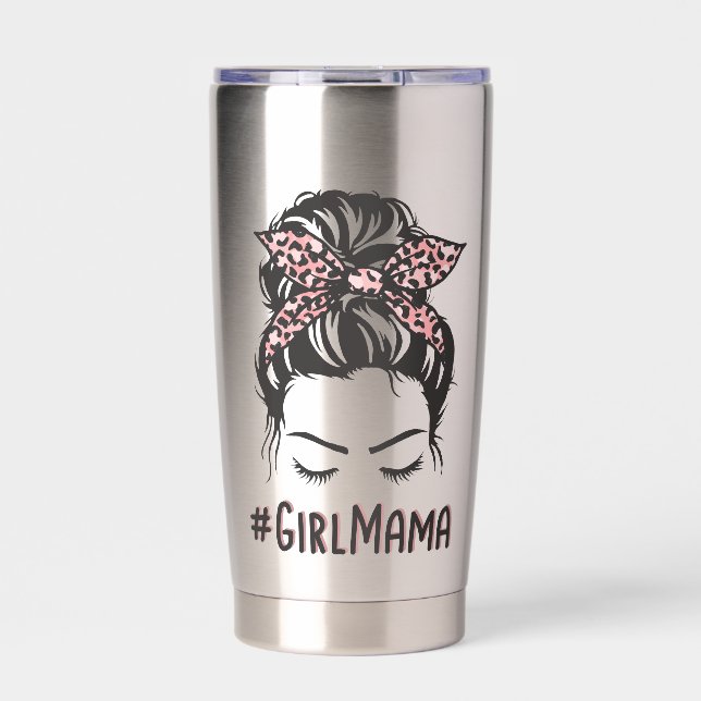 Gourde Isotherme Fille personnalisée Mama Messy Bun Fille Maman Cad (Extérieur)