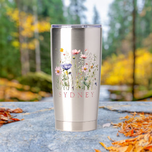 Gourde Isotherme Fleur Sauvage Nom Personnalisé