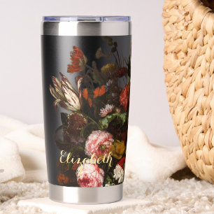 Gourde Isotherme Fleurs florales vintages Élégant Monogramme Or