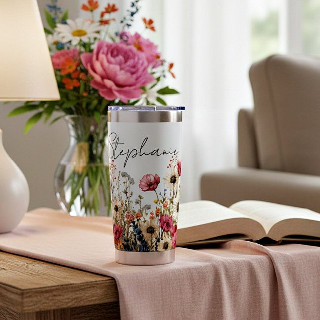 Gourde Isotherme Fleurs sauvages aquarelle personnalisés (Créateur téléchargé)