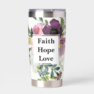 Gourde Isotherme Foi Espoir Amour fleurs aquarelle Monogramme