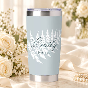 Gourde Isotherme Fougère blanche bleue glacée Élégante mariée paste