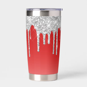 Gourde Isotherme Goutte de paillettes argentées sur fond rouge
