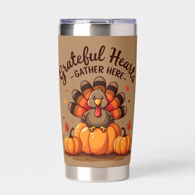 Gourde Isotherme Grateful Hearts Thanksgiving Turkey (Extérieur)