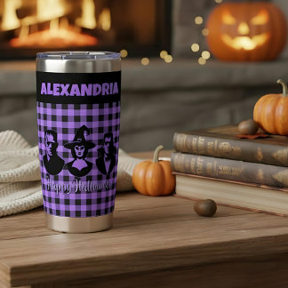 Gourde Isotherme Halloween Frankenstein Witch Vampire Purple Plaid