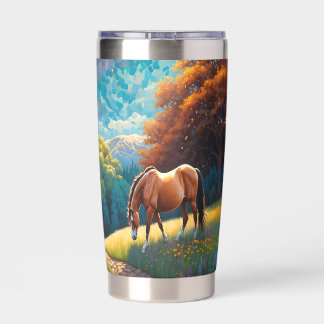 Gourde Isotherme Horse and Meadow Wildflowers Colorful Art