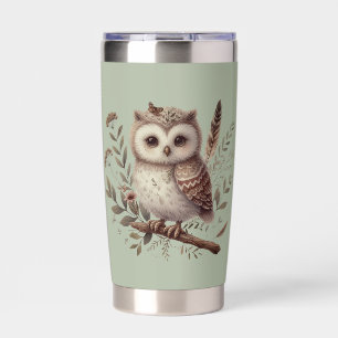 Gourde Isotherme Illustration botanique de chouette fantaisiste de 