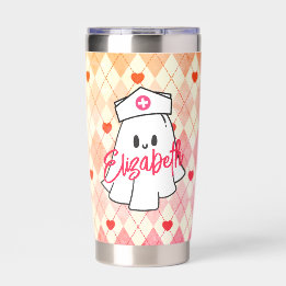 Gourde Isotherme Infirmière fantôme rose personnalisée Café Hallowe