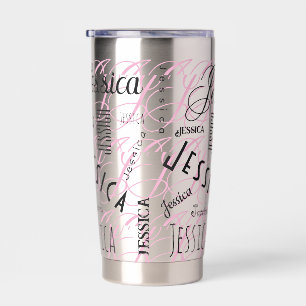 Gourde Isotherme Jessica Nom Personnalisé Noir Rose