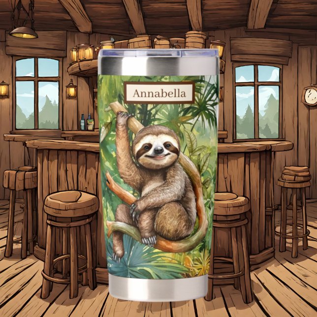 Gourde Isotherme Joli Camping paresseux ajouter nom (Créateur téléchargé)