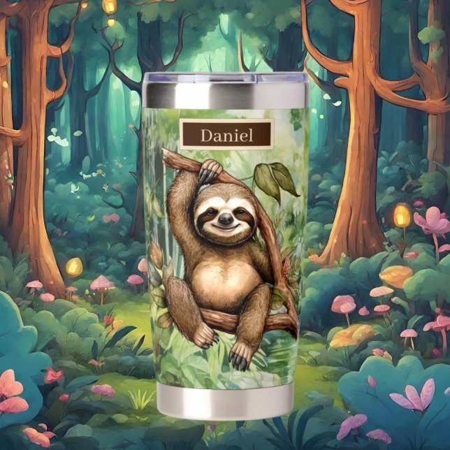 Gourde Isotherme Joli Camping paresseux ajouter nom (Créateur téléchargé)