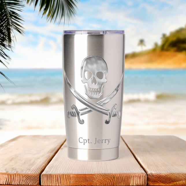 Gourde Isotherme Jolly Roger Pirate Silver Custom (Plage (pivotée))