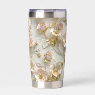 Gourde Isotherme Luxueux élégant feuille d'or florale en relief 3D