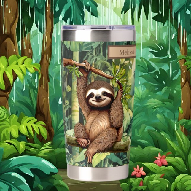 Gourde Isotherme Mignonne ajouter nom Amateurs de jungle paresseuse (Créateur téléchargé)