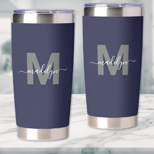 Gourde Isotherme Monogramme de nom bleu marine