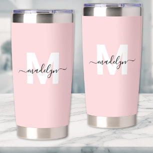 Gourde Isotherme Monogramme Féminin Rose Fardé Nom