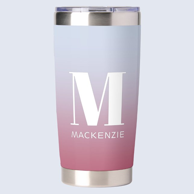 Gourde Isotherme Monogramme Nom initial Gradient rose bleu (Modern monogram initial name pink blue gradient personalized insulated tumbler)