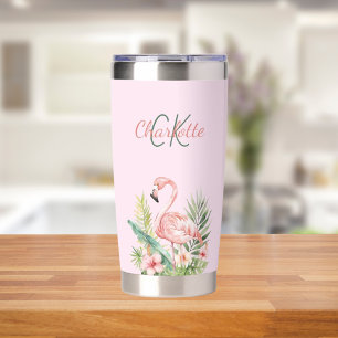 Gourde Isotherme Monographie tropicale flamingo rose
