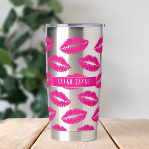 Gourde Isotherme Motif à lèvres rose chaud Baisseur isolé