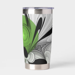 Gourde Isotherme Noir Abstrait et blanc avec art fractal vert