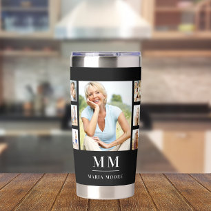 Gourde Isotherme noir blanc photo collage nom monogramme
